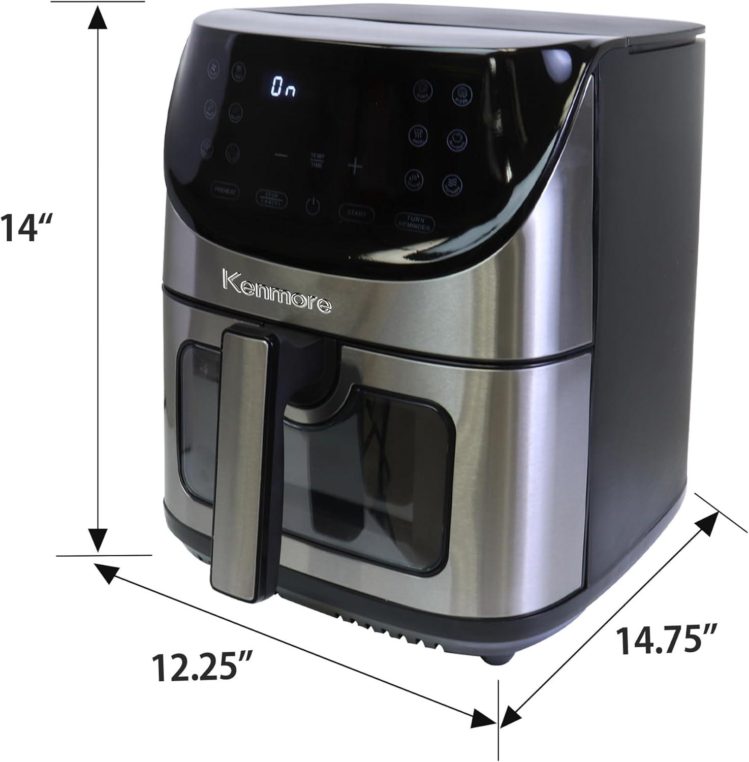image:imageKenmore Air Fryer 8 quart aerogrill nonstick frying basket french fry digital touch screen 12 presets freidora elctrica countertop cooking kitchen appliance stainless steel black