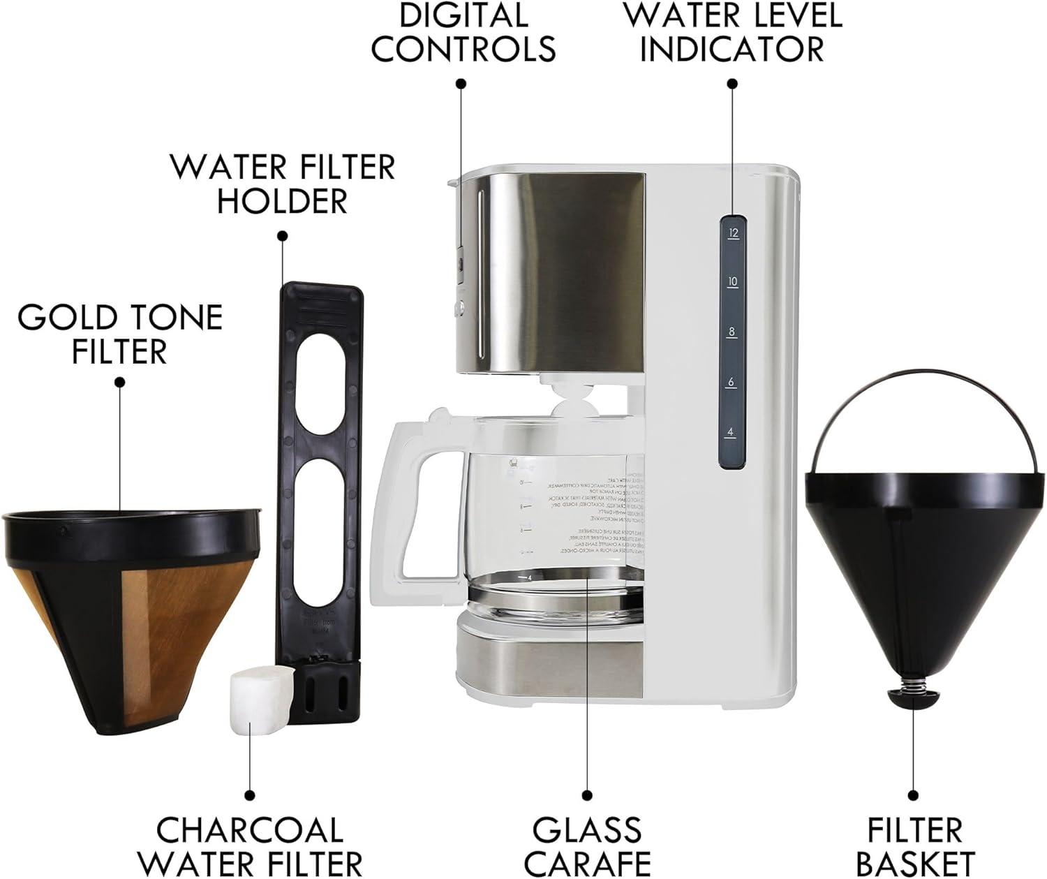 image:imageKenmore Drip Coffee Maker Programmable Cafe Machine With Glass Pot Regular amp Bold Brew Auto Shut Off Large Water Reservoir Reusable Filter Kitchen Appliances For Cafeteria Barista 12 Cup BlackSilver