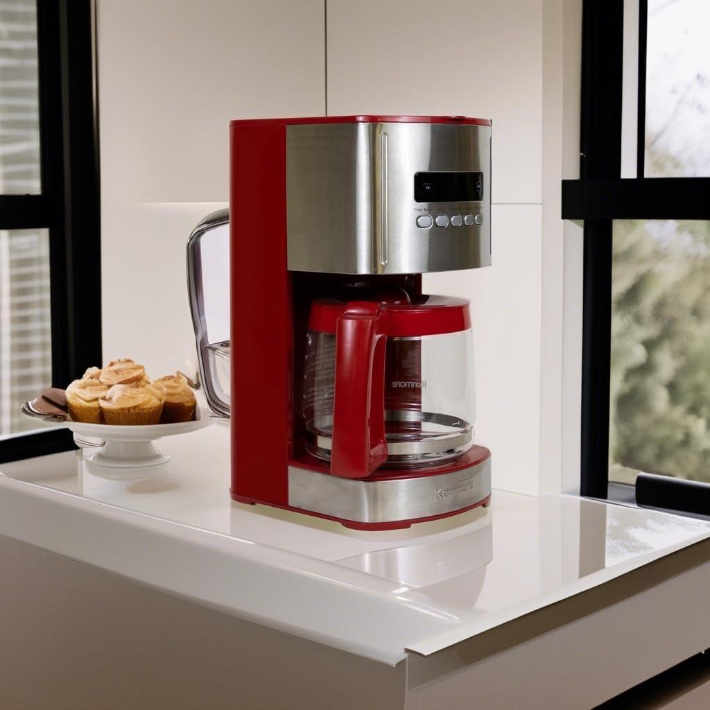 image:imageKenmore Drip Coffee Maker Programmable Cafe Machine With Glass Pot Regular amp Bold Brew Auto Shut Off Large Water Reservoir Reusable Filter Kitchen Appliances For Cafeteria Barista 12 Cup BlackStainless SteelRed