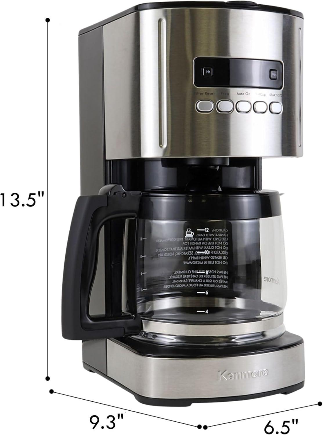 image:imageKenmore Drip Coffee Maker Programmable Cafe Machine With Glass Pot Regular amp Bold Brew Auto Shut Off Large Water Reservoir Reusable Filter Kitchen Appliances For Cafeteria Barista 12 Cup BlackBlack