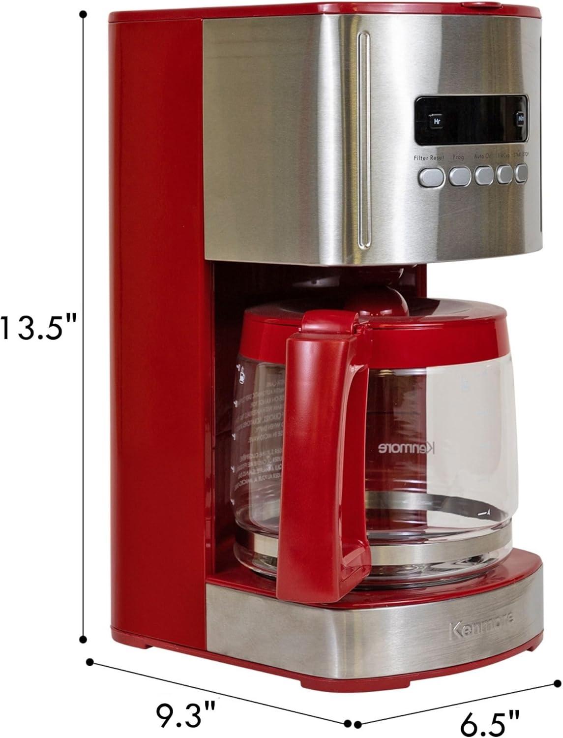 image:imageKenmore Drip Coffee Maker Programmable Cafe Machine With Glass Pot Regular amp Bold Brew Auto Shut Off Large Water Reservoir Reusable Filter Kitchen Appliances For Cafeteria Barista 12 Cup BlackStainless SteelRed