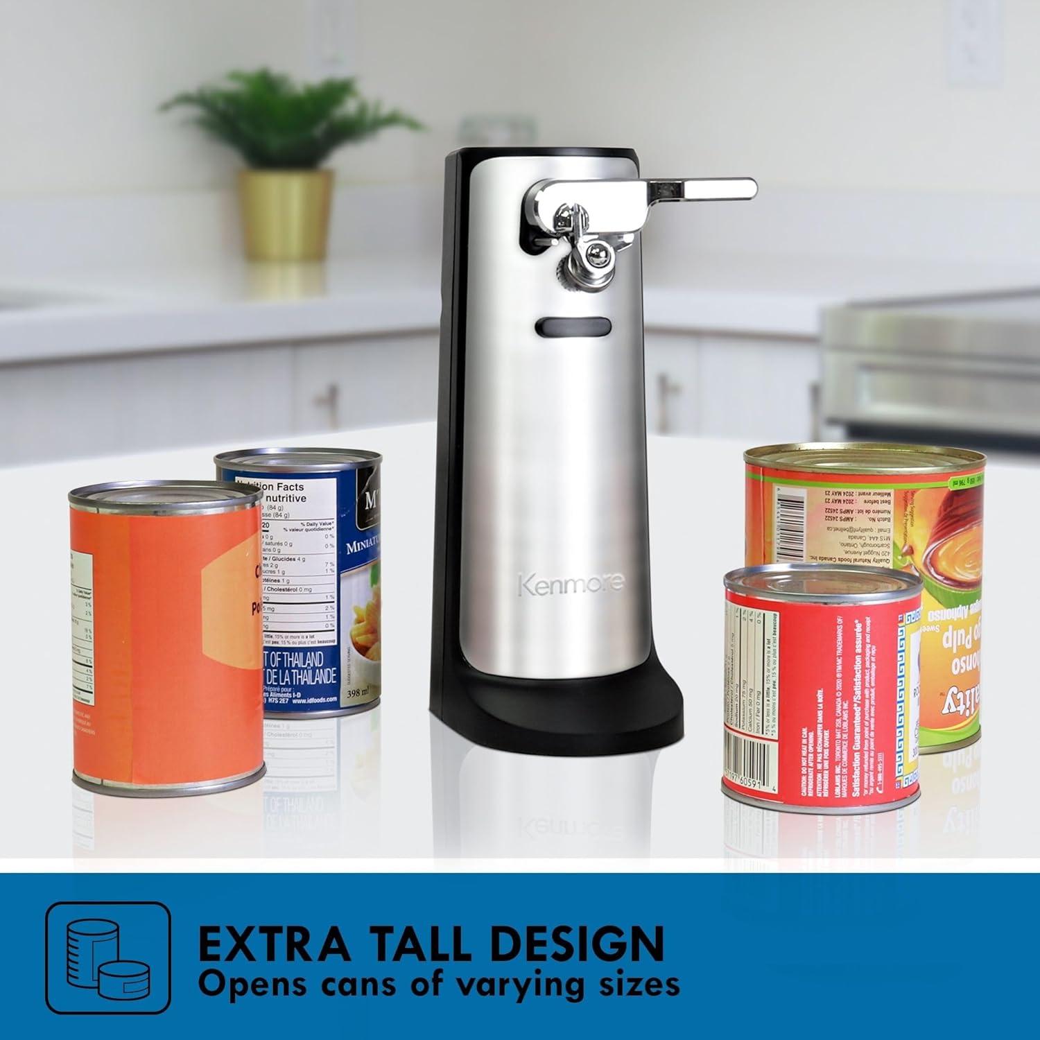 image:imageKenmore Electric Can Opener ArthritisFriendly Bottle Opener Knife sharpener Latas Abrelatas Cord Storage Automatic Countertop Appliance Stainless Steel Detachable Cutting LeverBlack And Grey