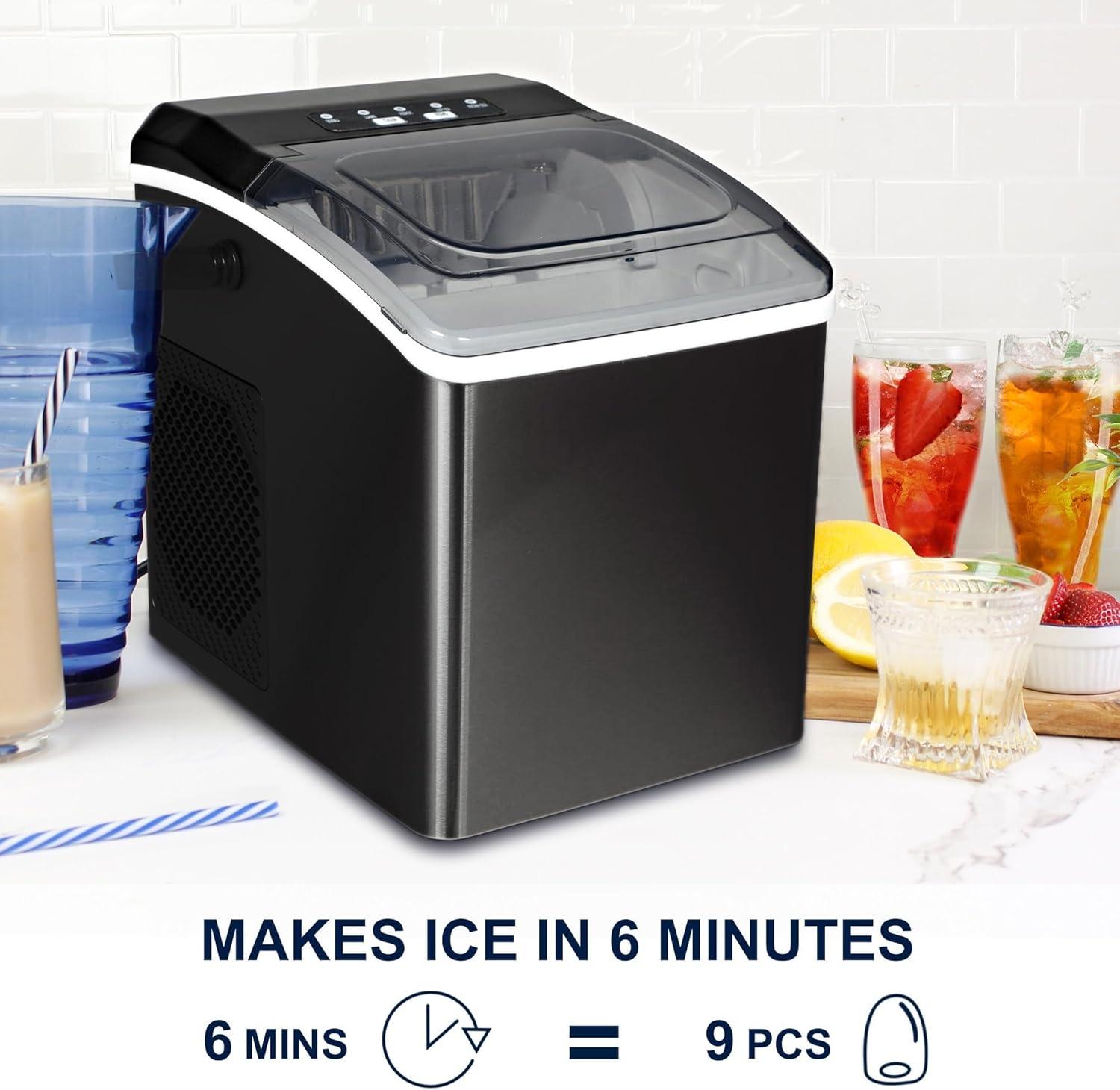 image:imageKoolatron Ice Makers Countertop Portable Ice Machine 2 Sizes Bullet Ice Cubes Ready in 6 Mins 265lbsDay with Ice Scoop and Basket Digital Controls LED Indicators for PartiesHomeOfficeBar Black