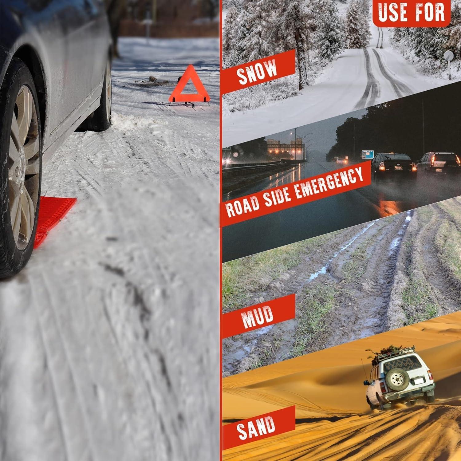 image:imageKoolatron Oskar Emergency Roadside Kit 3Piece Vehicle Safety Set with Folding Tire Traction Mats amp Reflective Warning Triangle Car SUV Truck Essentials for Snow Ice Mud Sand