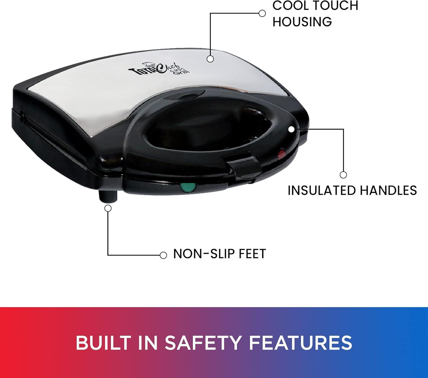 image:imageTotal Chef 4 in1 Grill Waffle Maker Sandwich Panini Press Machine Electric Mini Belgium Waflera NonStick Removable Plates Easy To Clean Countertop Cooking Kitchen Appliance For Breakfast