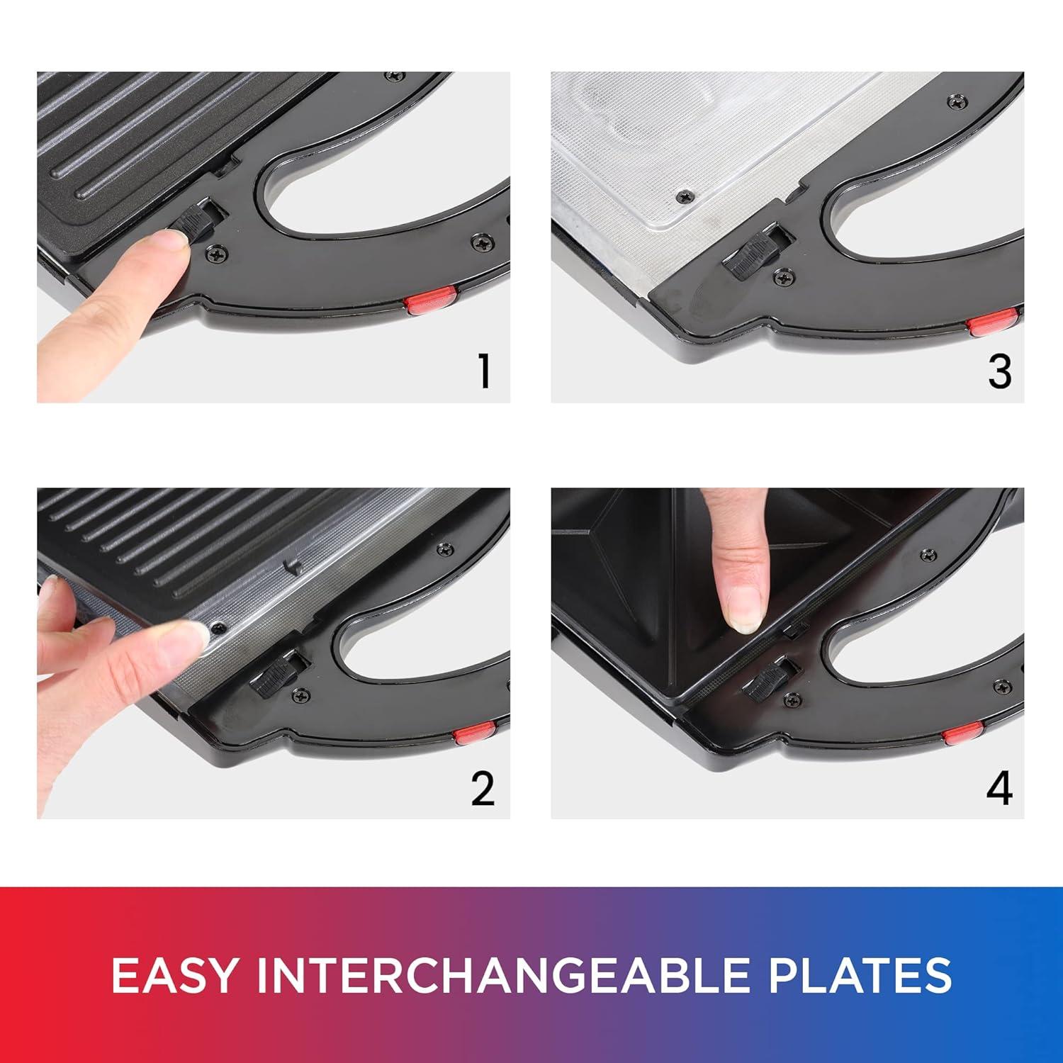 image:imageTotal Chef 4in1 Interchangeable Cooking Surfaces Countertop Grill Plus Open Griddle Sandwich Press Waffle Maker Healthy Family Cooking Home Dorm or RV BPA Free