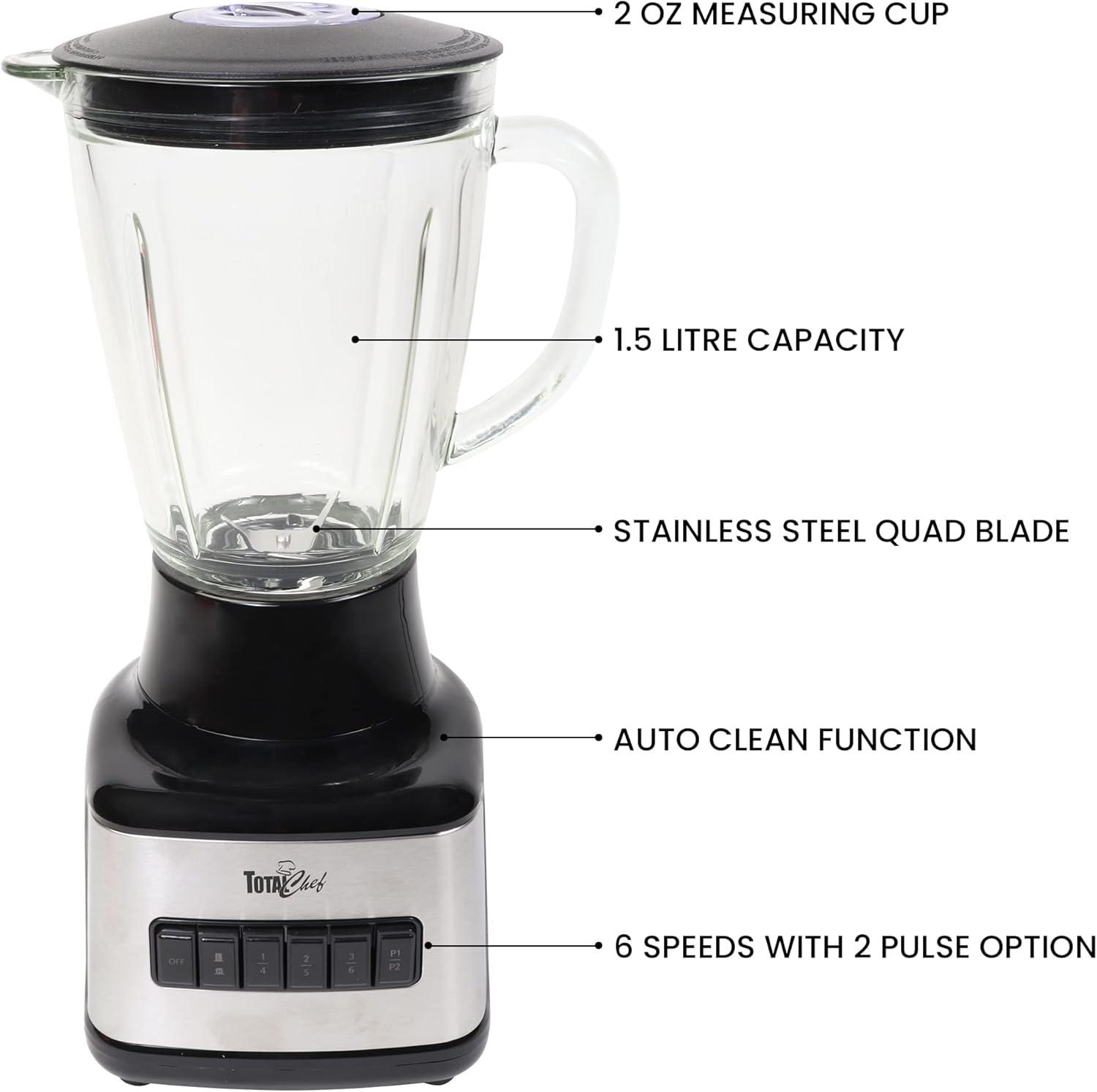 image:imageTotal Chef Countertop Blender Electric Mixer for Smoothies Ice Crush amp Pulse Function Heavy Duty Glass Pitcher licuadora With 6 Speed Kitchen Appliance DishwasherSafe Jar Black