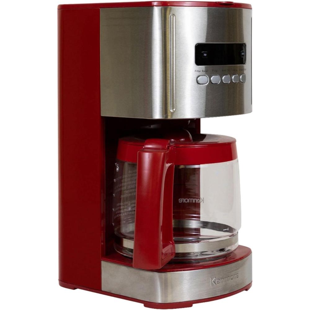 image:imageKenmore Drip Coffee Maker Programmable Cafe Machine With Glass Pot Regular amp Bold Brew Auto Shut Off Large Water Reservoir Reusable Filter Kitchen Appliances For Cafeteria Barista 12 Cup BlackStainless SteelRed