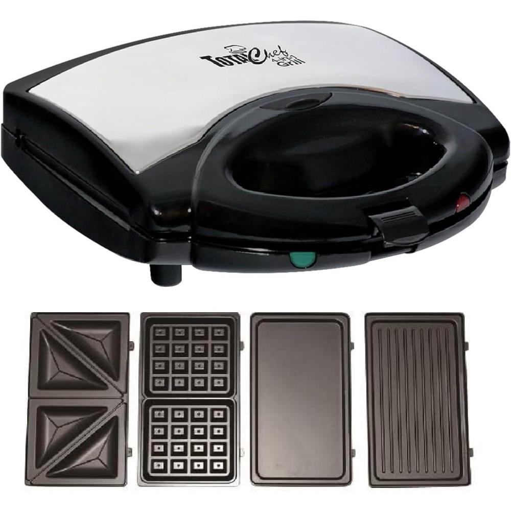 image:imageTotal Chef 4 in1 Grill Waffle Maker  Sandwich Panini Press Machine Electric Mini Belgium Waflera NonStick Removable Plates Easy To Clean Countertop Cooking Kitchen Appliance For Breakfast