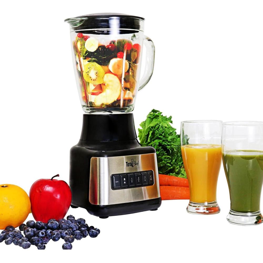 image:imageTotal Chef Countertop Blender Electric Mixer for Smoothies Ice Crush amp Pulse Function Heavy Duty Glass Pitcher licuadora With 6 Speed Kitchen Appliance DishwasherSafe Jar Black