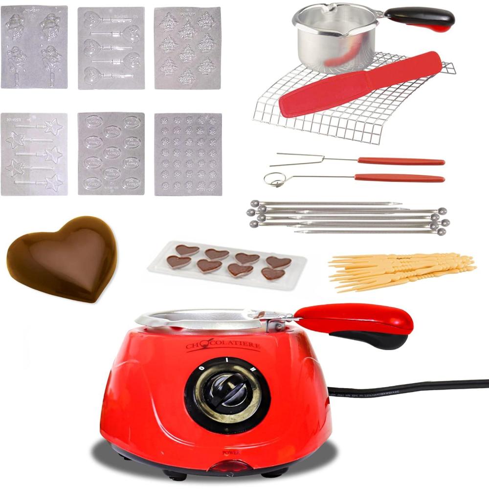 image:imageTotal Chef Electric Chocolatiere Melter 32 Accessories Fondue Pot Set Chocolate Fountain and Candy Melts 88 oz 250 g DIY Candy Maker Dessert Special Occasion Gift Set for Romantic Dinner Red