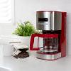 Kenmore Drip Coffee Maker – Programmable Cafe Machine With Glass Pot, Regular & Bold Brew, Auto Shut Off Large Water Reservoir, Reusable Filter, Kitchen Appliances For Cafeteria Barista, 12 Cup Black(Stainless Steel/Red)