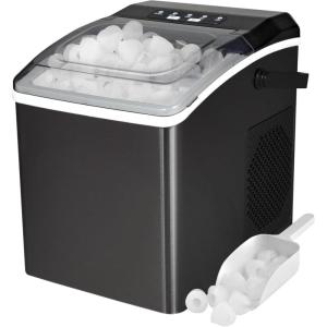Koolatron Ice Makers Countertop Portable Ice Machine 2 Sizes Bullet Ice Cubes Ready in 6 Mins 26.5lbs/Day with Ice Scoop and Basket Digital Controls LED Indicators for Parties/Home/Office/Bar, Black