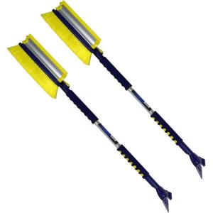 Michelin Snow Brush for Car Windshield(Pack of 2) – Snow and Ice Scraper with 43–63″ Extendable Handle, 13″ Swivel Head with Squeegee, 5″ Heavy Duty Ice Scraper for SUV, Truck, Van, Auto Cleaning