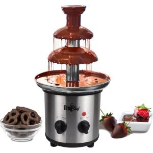 Total Chef 3 Tier Chocolate Fountain – Electric Fondue Machine, 1.5 Lbs Capacity, Melts Hot Dark Dipping Chocolate For Party, Wedding & Events, Stainless Steel