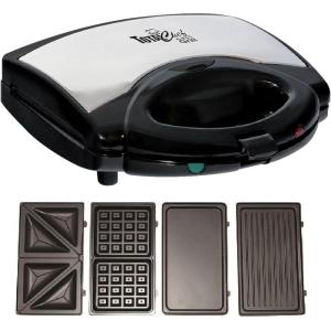 Total Chef 4 in1 Grill Waffle Maker – Sandwich, Panini Press Machine, Electric, Mini Belgium Waflera, Non-Stick Removable Plates, Easy To Clean Countertop Cooking Kitchen Appliance For Breakfast