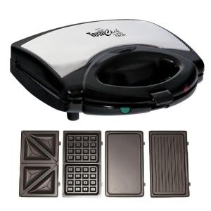 Total Chef 4-in-1 Interchangeable Cooking Surfaces, Countertop Grill Plus Open Griddle, Sandwich Press, Waffle Maker, Healthy Family Cooking, Home, Dorm or RV, BPA Free