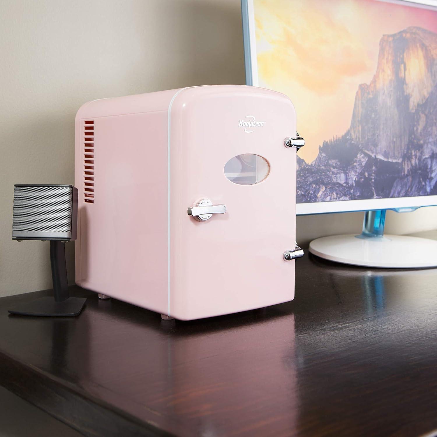 image:imageKoolatron Mini Fridge 6 Can Refrigerator for Bedroom Office Portable Table Top Beverage Cooler 12V 110V Refrigerador For Drinks Soda Wine Use In Car Dorm Outdoor PatioPink