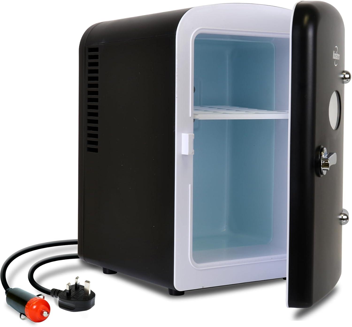 image:imageKoolatron Mini Fridge Black Refrigerator 6 Can Portable Cooler for Bedroom Office Dorm Car Compact Fridge for Drinks Makeup Skincare Dual Power 12V 110VBlack