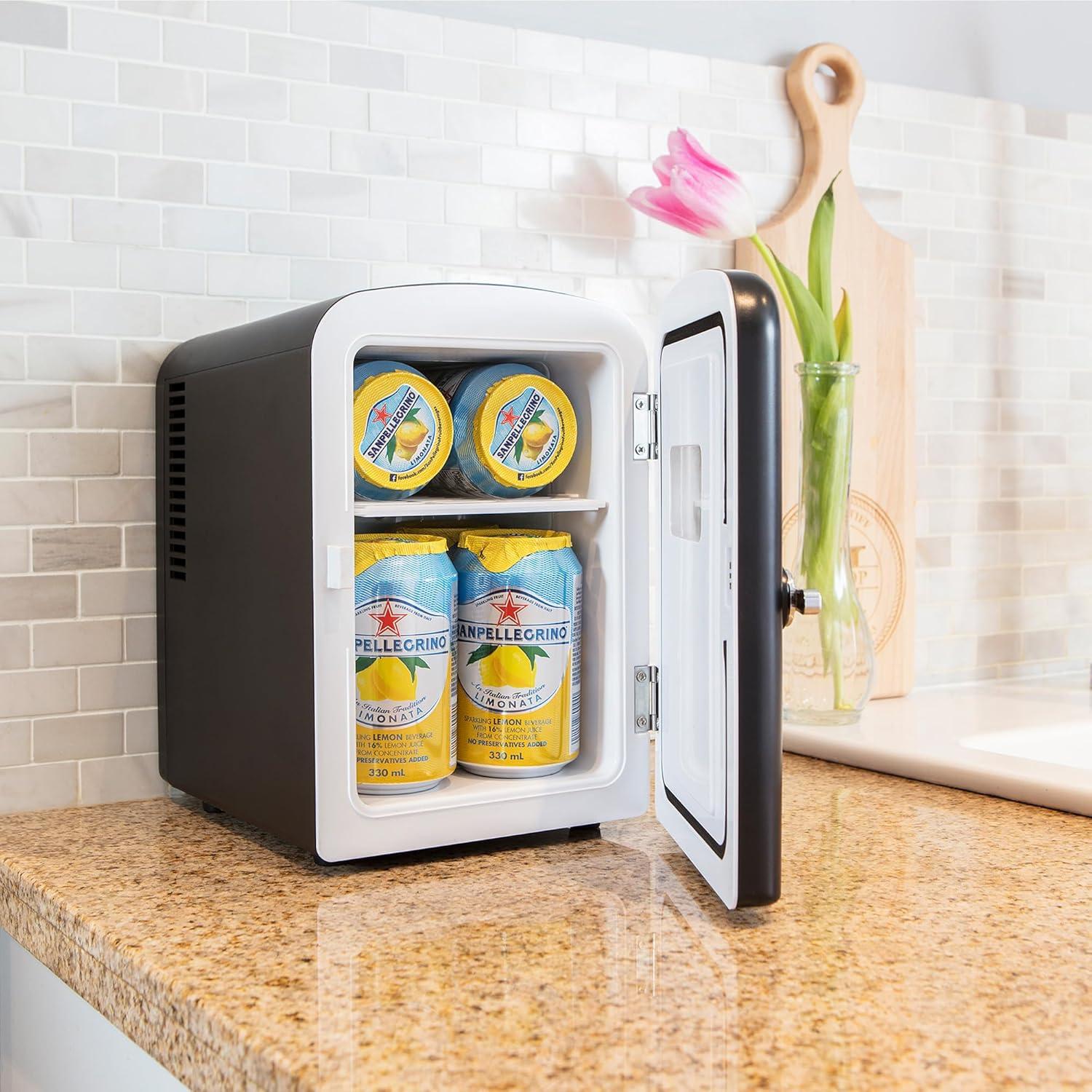 image:imageKoolatron Mini Fridge Black Refrigerator 6 Can Portable Cooler for Bedroom Office Dorm Car Compact Fridge for Drinks Makeup Skincare Dual Power 12V 110VBlack
