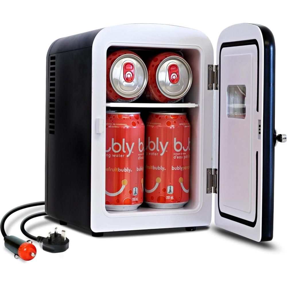 image:imageKoolatron Mini Fridge Black Refrigerator 6 Can Portable Cooler for Bedroom Office Dorm Car Compact Fridge for Drinks Makeup Skincare Dual Power 12V 110VBlack