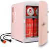 Koolatron Mini Fridge- Black Refrigerator 6 Can Portable Cooler for Bedroom Office Dorm Car Compact Fridge for Drinks Makeup Skincare Dual Power 12V 110V(Pink)