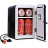 Koolatron Mini Fridge- Black Refrigerator 6 Can Portable Cooler for Bedroom Office Dorm Car Compact Fridge for Drinks Makeup Skincare Dual Power 12V 110V(Black)