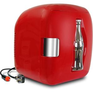 Coca-Cola Heritage Portable 12 Can Thermoelectric Mini Fridge Cooler Warmer 7.9 L/ 8.3 Quarts Capacity, 12V DC/110V AC for home, dorm, office, beverages, snacks, skincare, cosmetics, medication