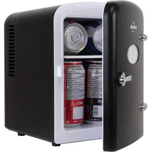 Koolatron Mini Fridge – 6 Can Refrigerator for Bedroom, Office, Portable Table Top Beverage Cooler, 12V 110V Refrigerador For Drinks, Soda, Wine, Use In Car, Dorm, Outdoor, Patio(Black)