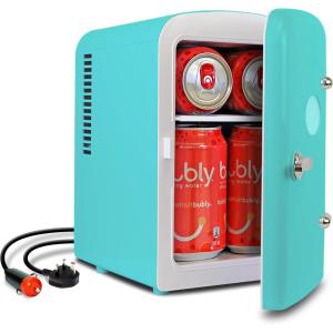 Koolatron Mini Fridge – 6 Can Refrigerator for Bedroom, Office, Portable Table Top Beverage Cooler, 12V 110V Refrigerador For Drinks, Soda, Wine, Use In Car, Dorm, Outdoor, Patio(Green)