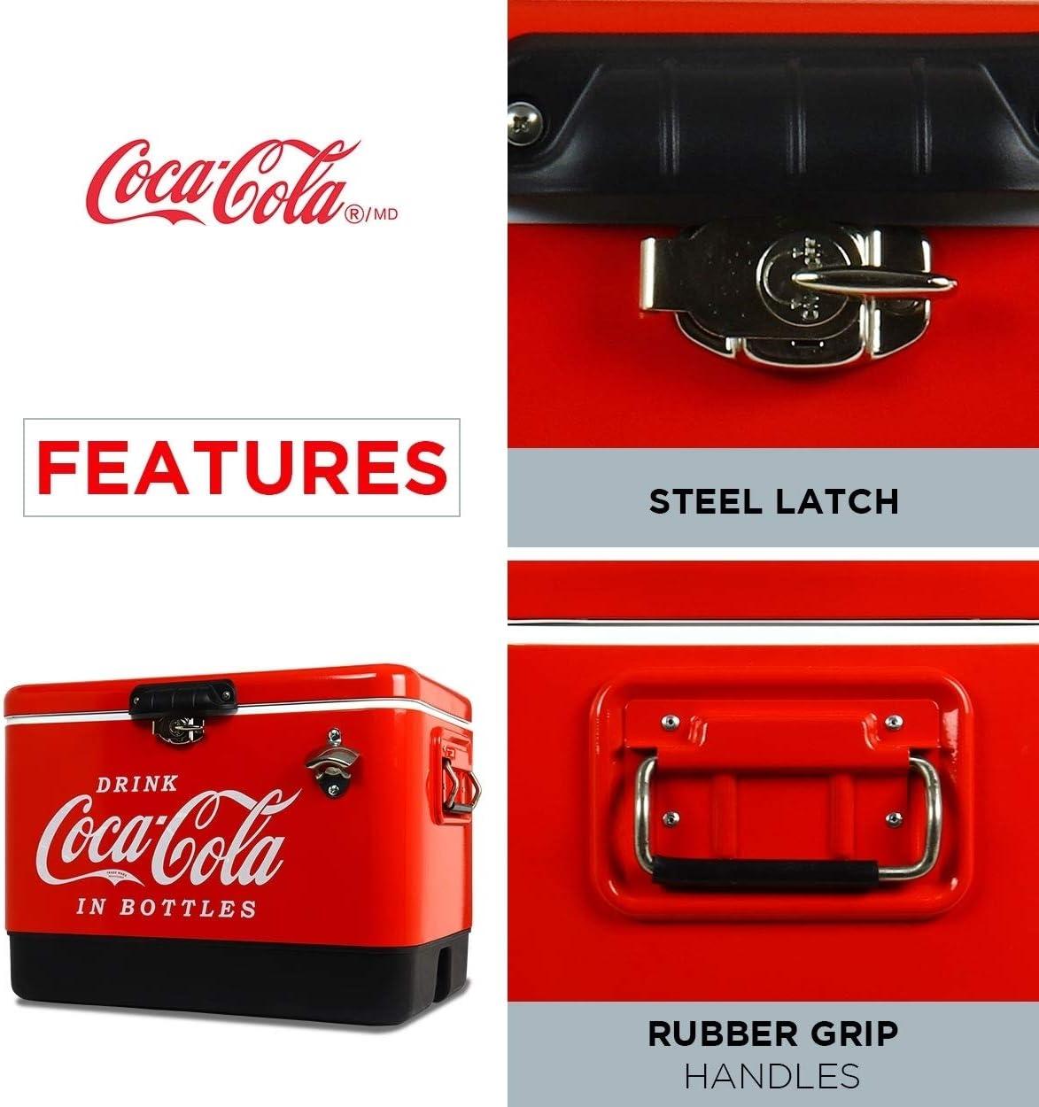 image:imageCocaCola Ice Chest Cooler Portable Ice Bucket with Bottle Opener Vintage Style Insulated for Camping Beach Picnic RV BBQs Tailgating Fishing Stainless Steel 85 Can Ice Box 51L 54 qt