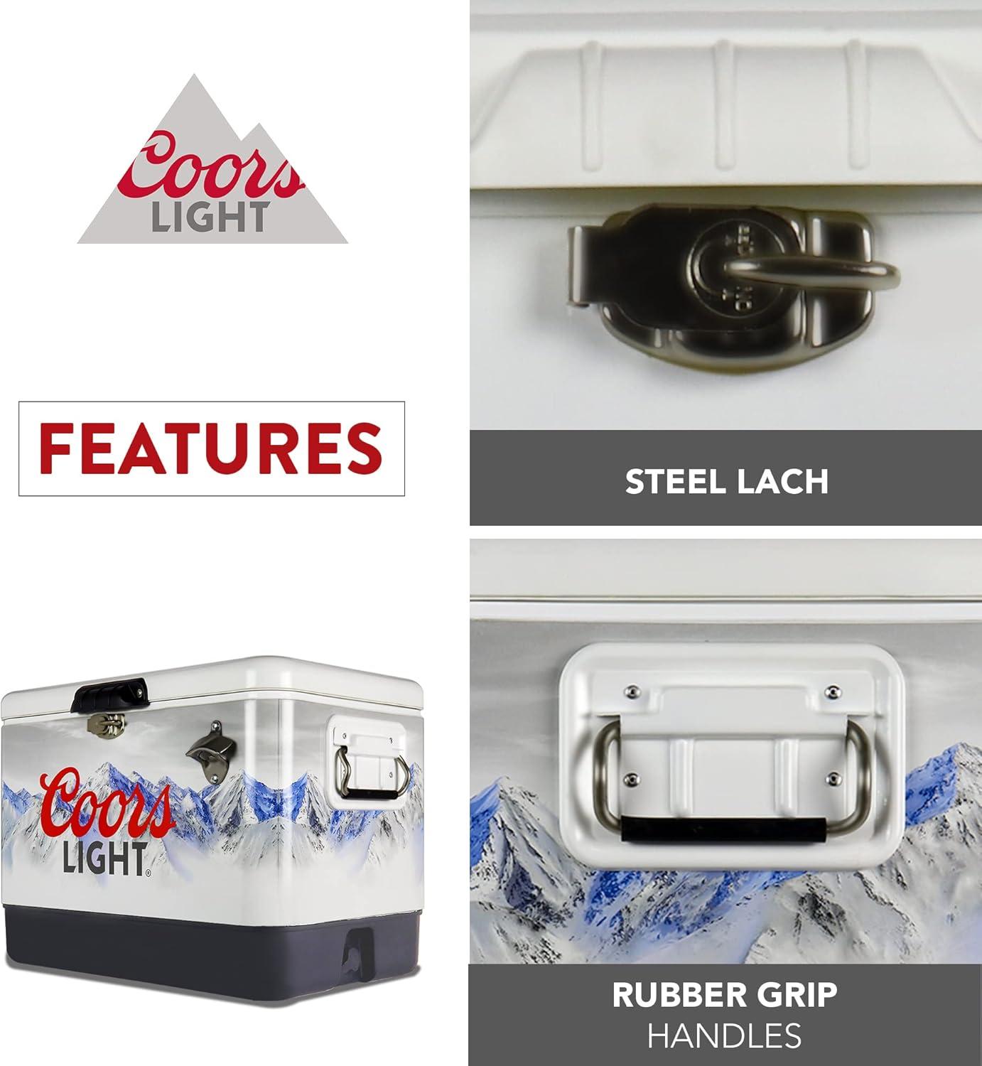 image:imageCoors Light Ice Chest Cooler Portable Ice Bucket with Bottle Opener Vintage Style Insulated for Camping Beach Picnic RV BBQs Tailgating Fishing SteelBelted 85 Can Ice Box 51L 54 qt
