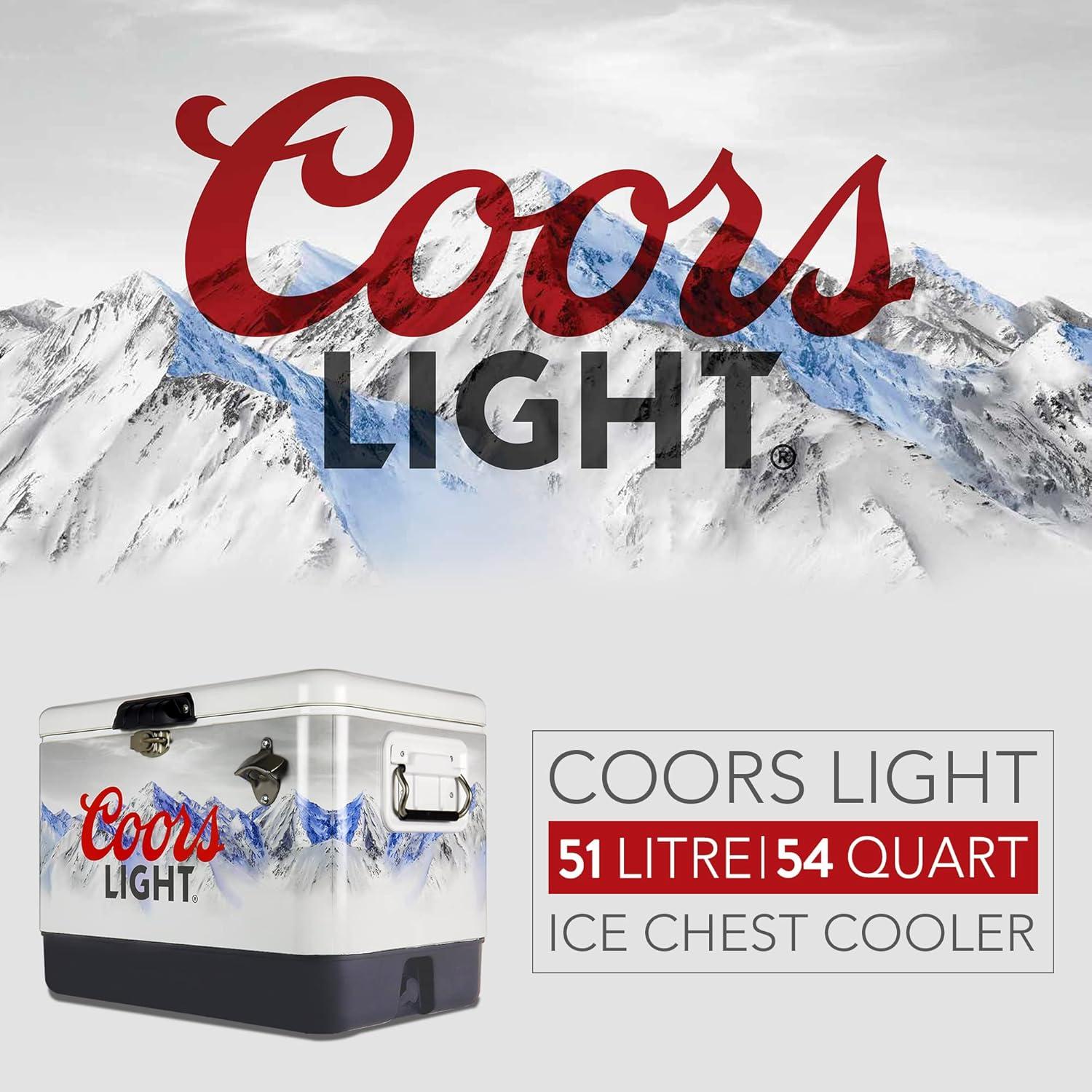 image:imageCoors Light Ice Chest Cooler Portable Ice Bucket with Bottle Opener Vintage Style Insulated for Camping Beach Picnic RV BBQs Tailgating Fishing SteelBelted 85 Can Ice Box 51L 54 qt