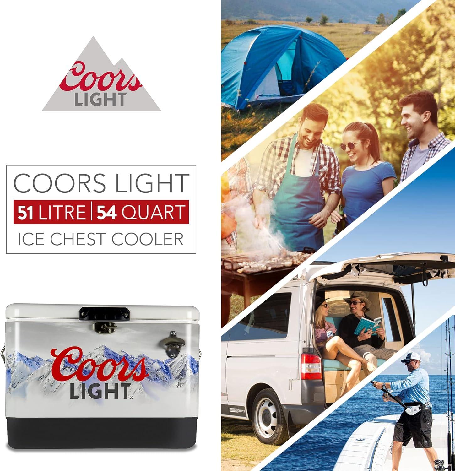 image:imageCoors Light Ice Chest Cooler Portable Ice Bucket with Bottle Opener Vintage Style Insulated for Camping Beach Picnic RV BBQs Tailgating Fishing SteelBelted 85 Can Ice Box 51L 54 qt