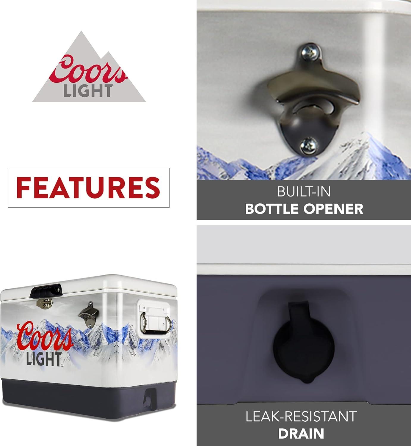 image:imageCoors Light Ice Chest Cooler Portable Ice Bucket with Bottle Opener Vintage Style Insulated for Camping Beach Picnic RV BBQs Tailgating Fishing SteelBelted 85 Can Ice Box 51L 54 qt