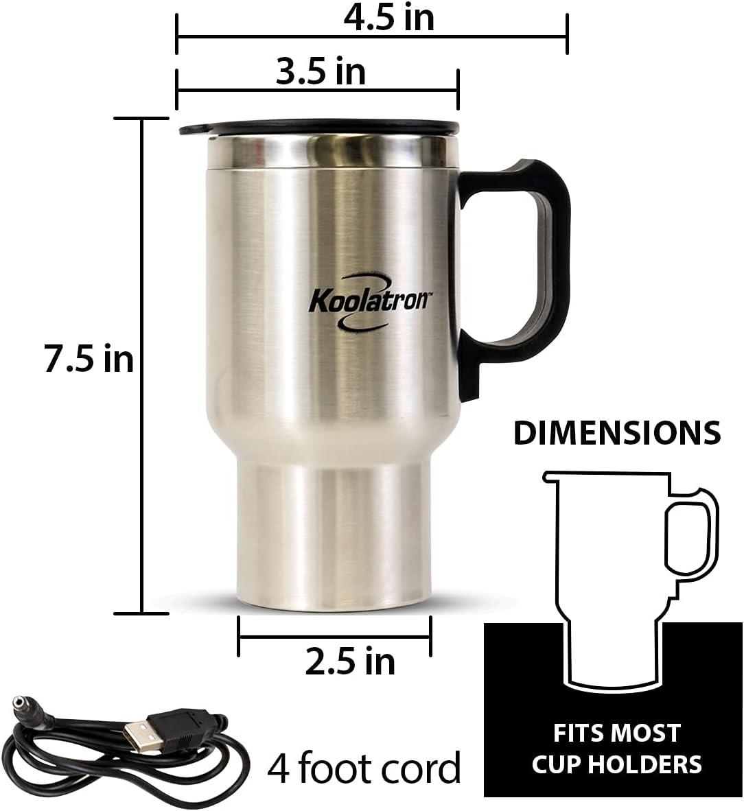 image:imageKoolatron 12V Travel Mug USB Powered Insulated With Heater 500 mL 17 oz Leakproof Portable Tumbler for Hot And Cold Beverages In Car SUV Truck Office Home Dorm Stainless Steel