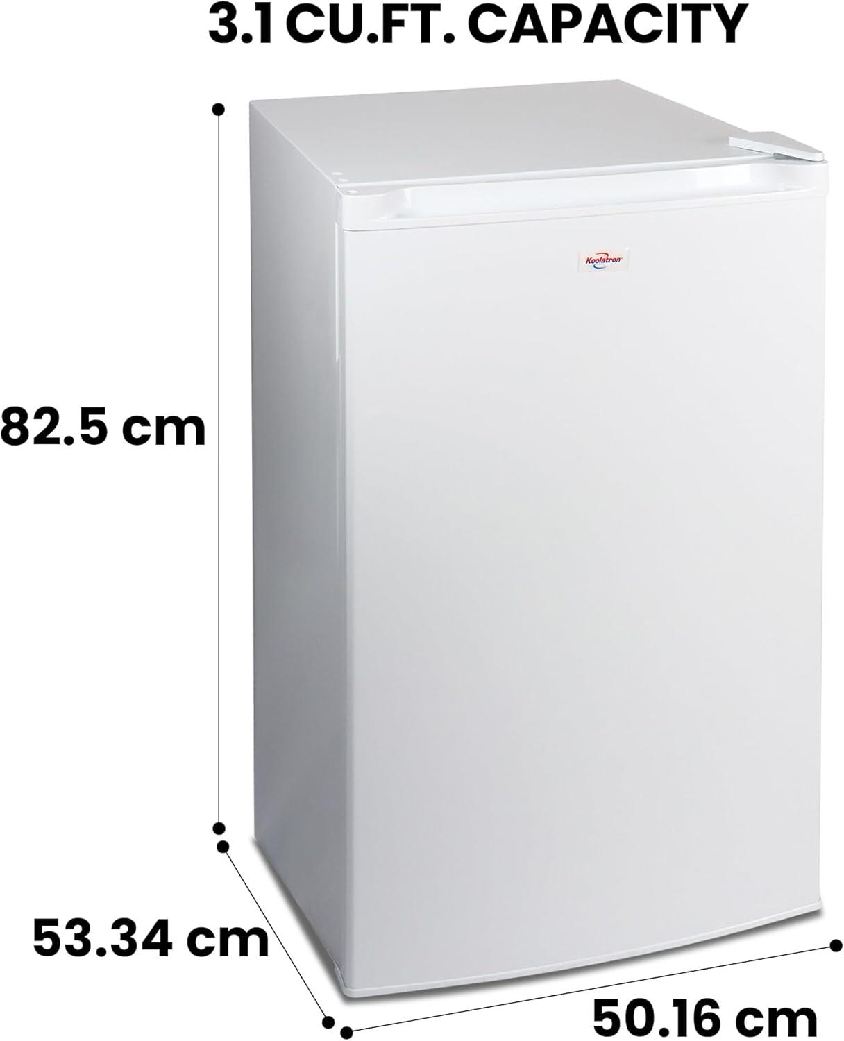 image:imageKoolatron Compact Upright Freezer 31 cu ft 88L White Manual Defrost Design SpaceSaving Flat Back Reversible Door 3 PullOut Basket Shelves for Apartment Condo Cottage