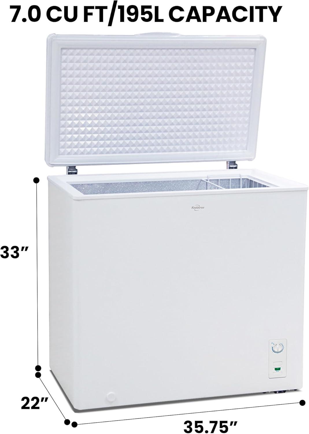 image:imageKoolatron Deep Freezer Chest Freezer 1 Wire Basket Garage Ready Meat Storage Front Drain Congelador For Home Apartment Basement Dorm Cottage Manual Defrost Stand Up 70 Cubic Feet White