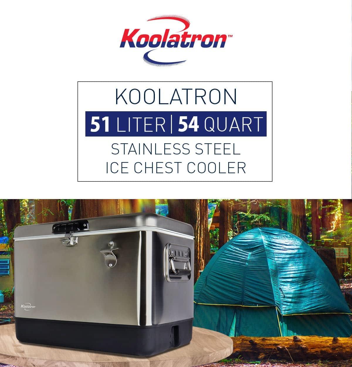 image:imageKoolatron Ice Chest Cooler Portable Ice Bucket with Bottle Opener Vintage Style Insulated for Camping Beach Picnic RV BBQs Tailgating Fishing Stainless Steel 85 Can Ice Box 51L 54 qt