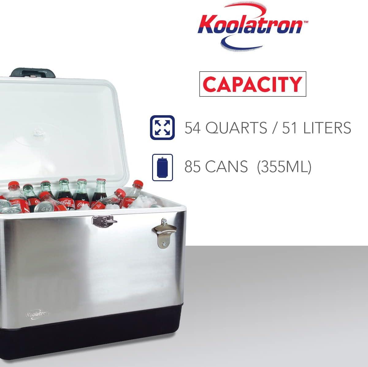 image:imageKoolatron Ice Chest Cooler Portable Ice Bucket with Bottle Opener Vintage Style Insulated for Camping Beach Picnic RV BBQs Tailgating Fishing Stainless Steel 85 Can Ice Box 51L 54 qt
