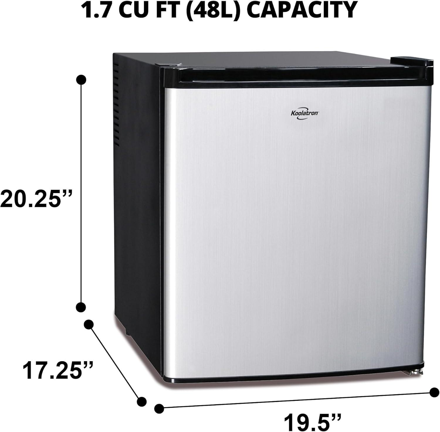image:imageKoolatron Stainless Steel Compact Fridge with Freezer 17 Cubic Feet 48 L Capacity Silver and Black for Snacks Frozen Meals Beverages Juice Beer Den Dorm Office Games Room or RV