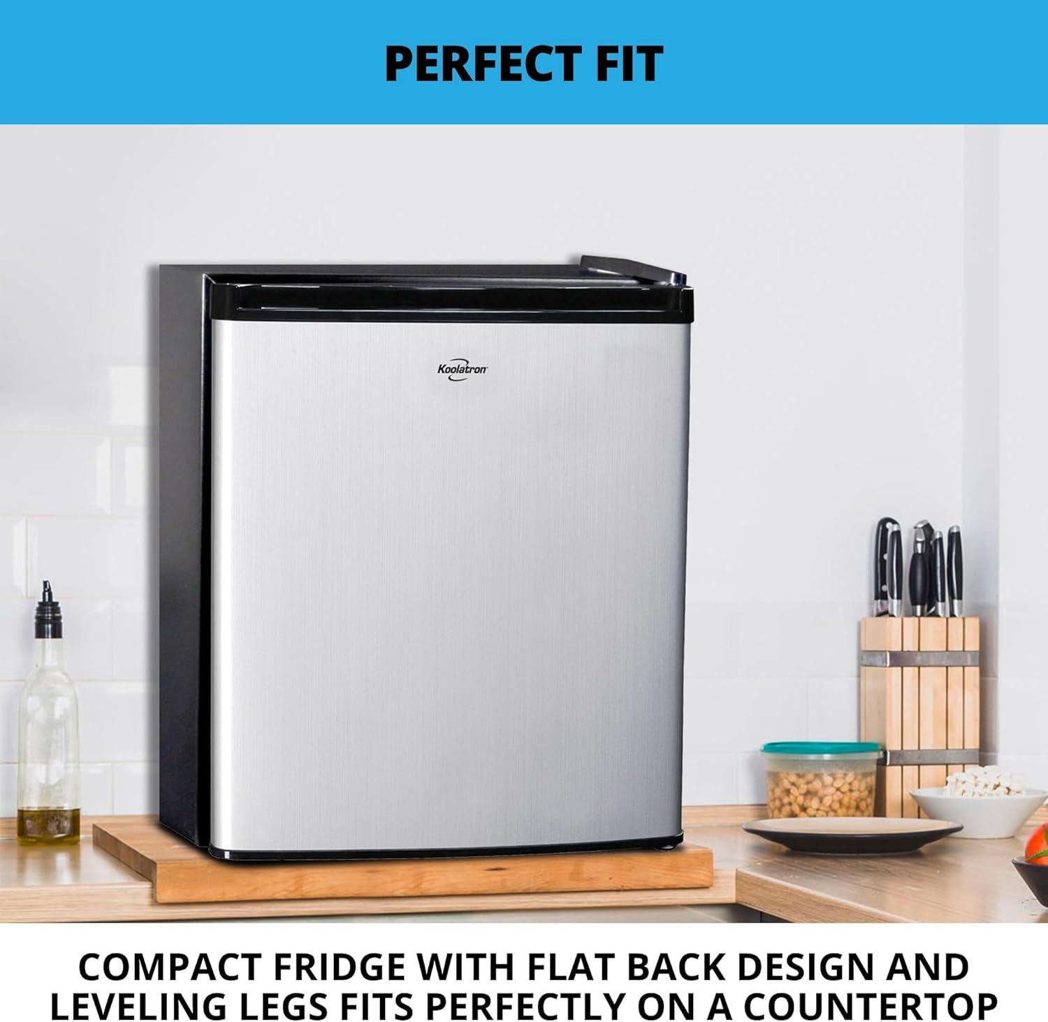 image:imageKoolatron Stainless Steel Compact Fridge with Freezer 17 Cubic Feet 48 L Capacity Silver and Black for Snacks Frozen Meals Beverages Juice Beer Den Dorm Office Games Room or RV