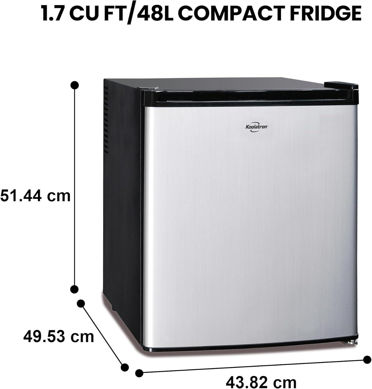 image:imageKoolatron Stainless Steel Compact Fridge with Freezer 17 Cubic Feet 48 L Capacity Silver and Black for Snacks Frozen Meals Beverages Juice Beer Den Dorm Office Games Room or RV