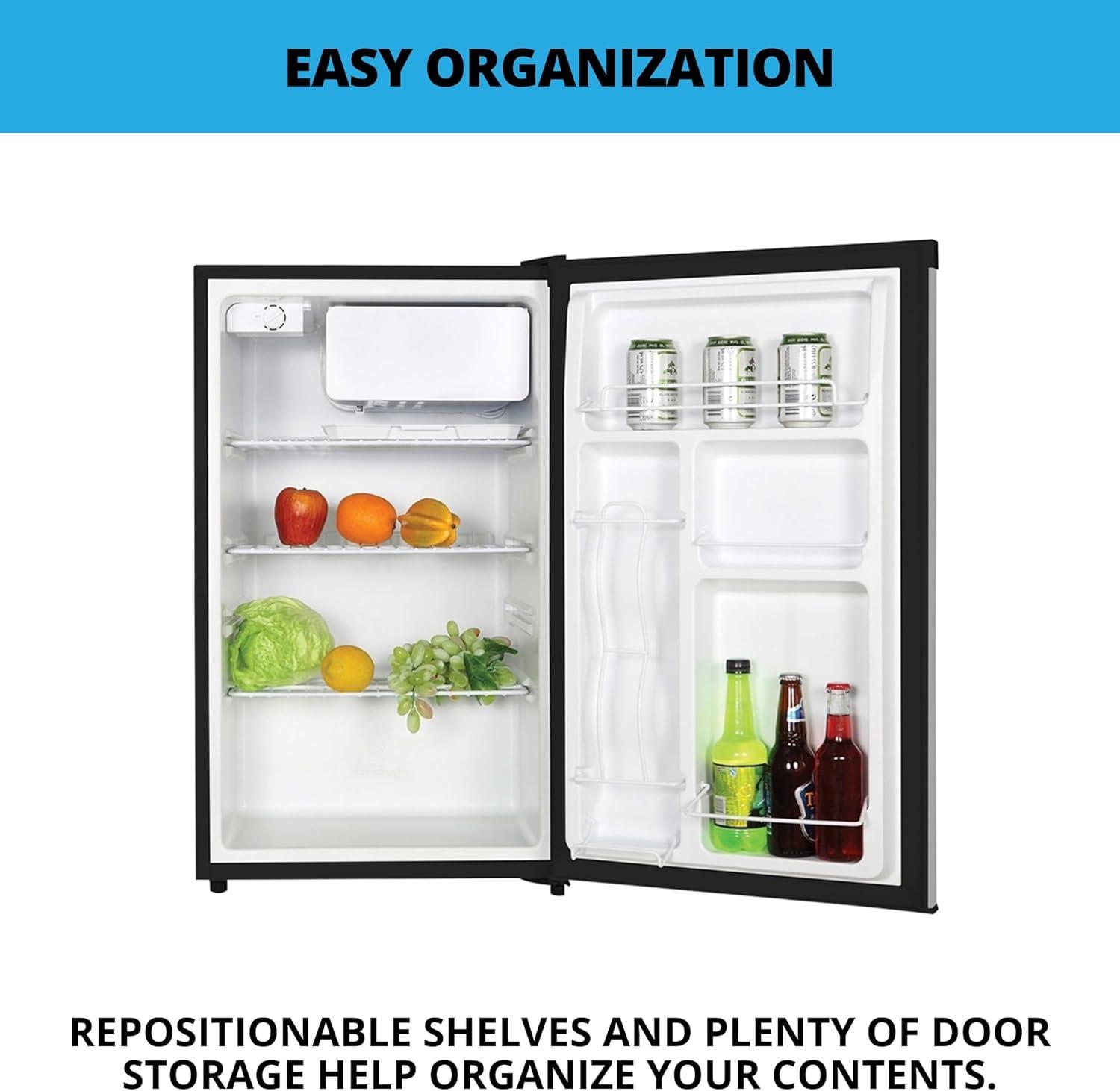 image:imageKoolatron Stainless Steel Compact Fridge with Freezer 44 cu ft 124L Silver and Black Flat Back Reversible Door for Snacks Frozen Meals Beverages Beer Den Dorm Office Rec Room Home Bar
