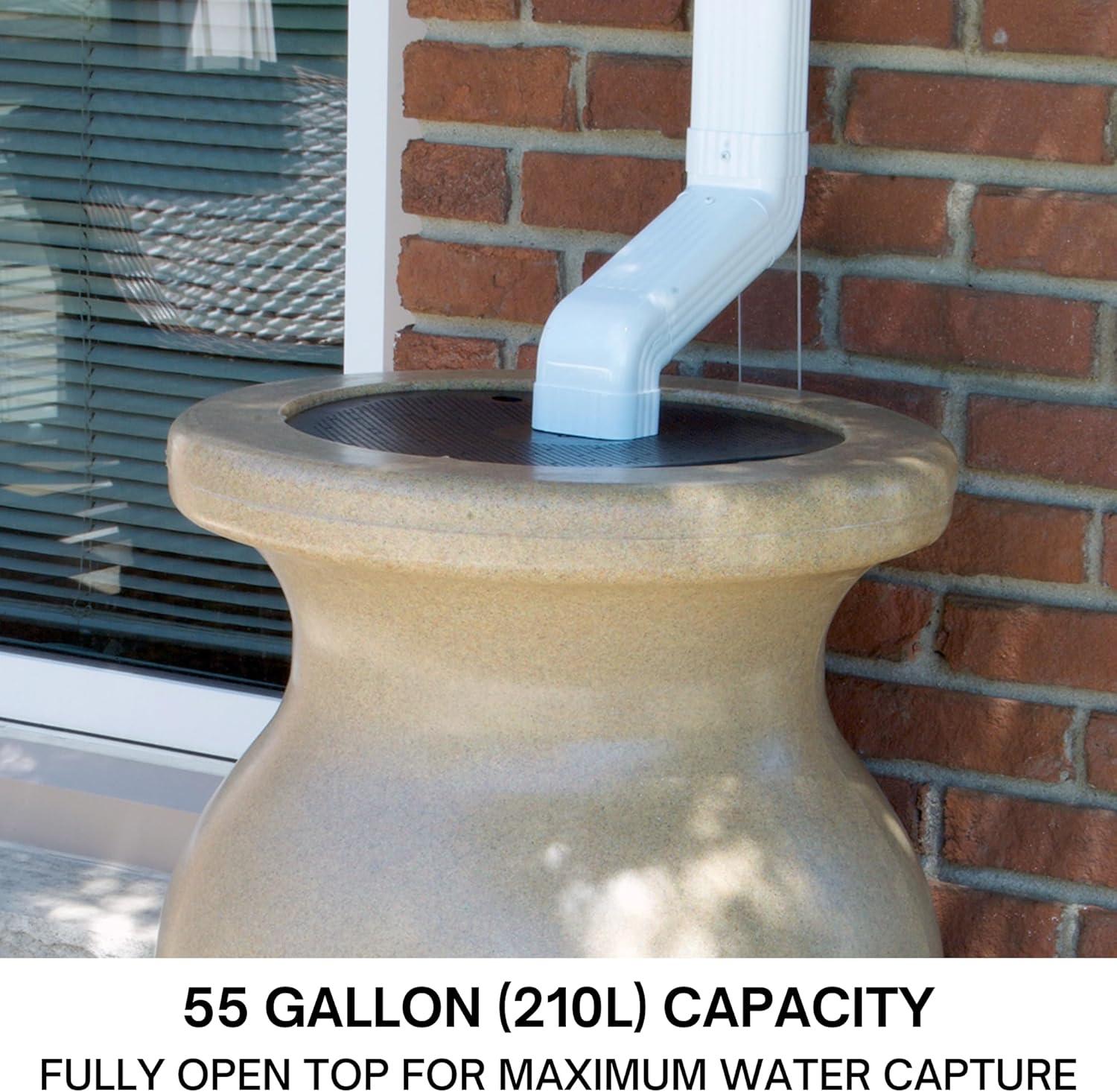 image:imageKoolscapes StoneLook Rain Barrel 55 gal 210L Beige Rustproof Debris Screen Overflow Spout Brass Spigot with Standard Hose Threading for EcoFriendly Gardening and Water Conservation