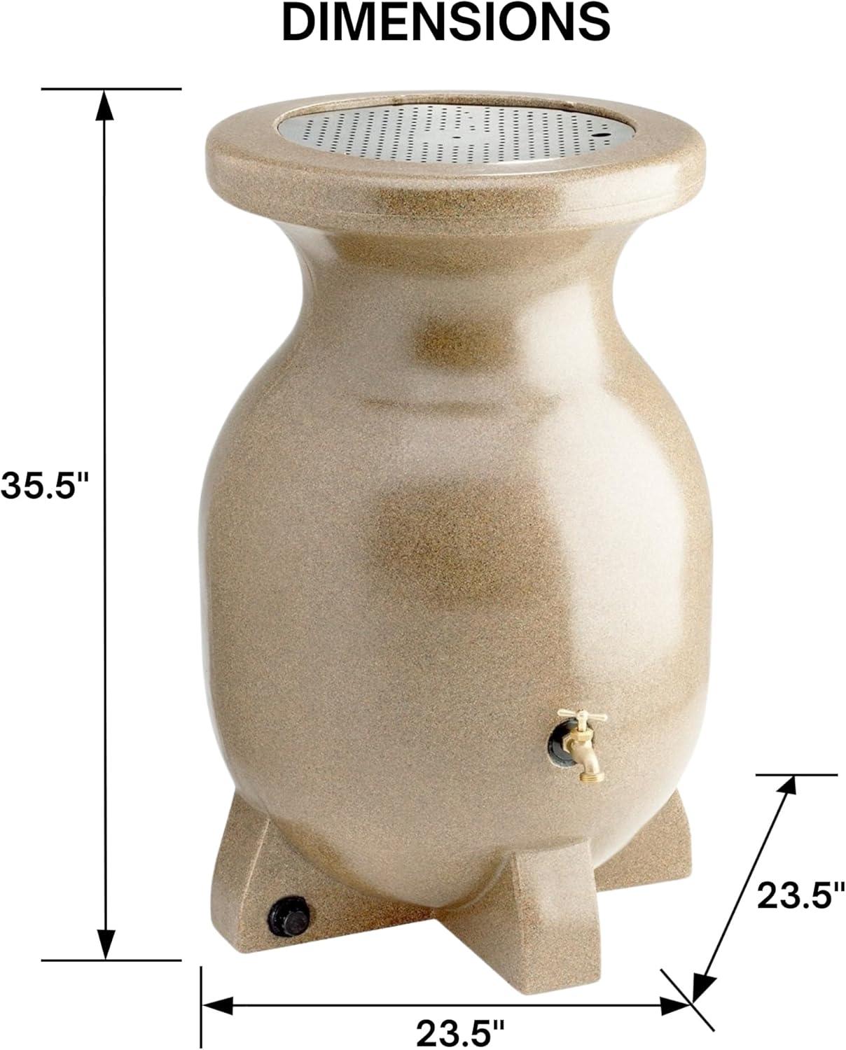 image:imageKoolscapes StoneLook Rain Barrel 55 gal 210L Beige Rustproof Debris Screen Overflow Spout Brass Spigot with Standard Hose Threading for EcoFriendly Gardening and Water Conservation