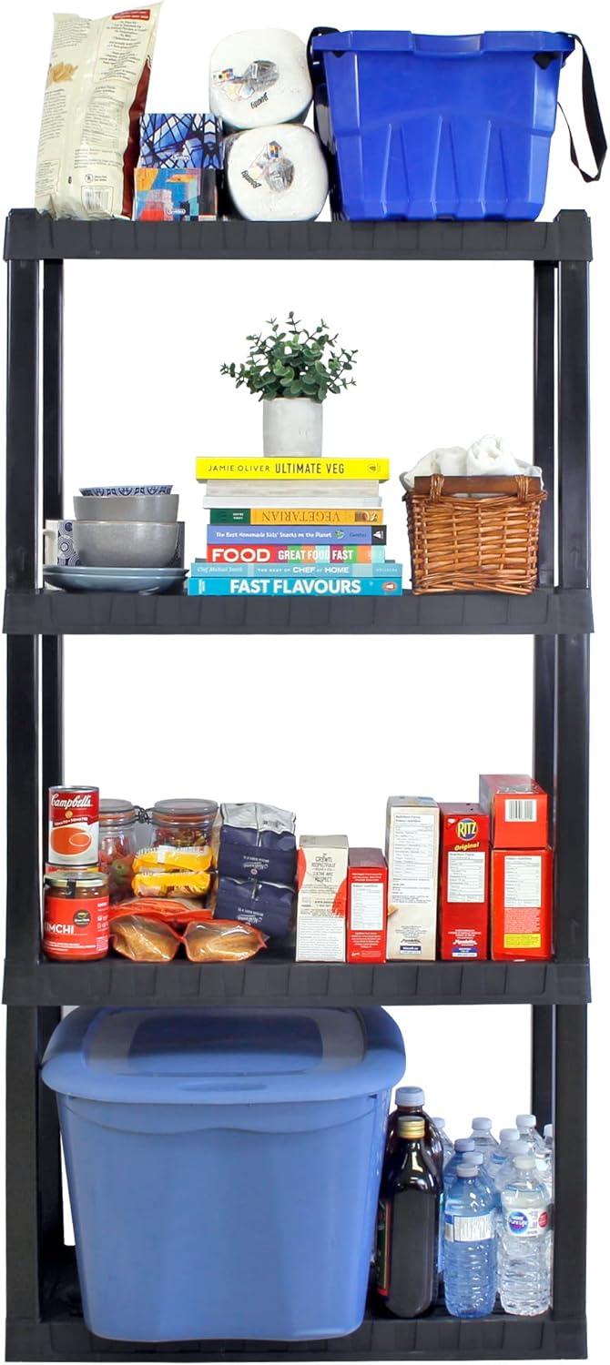 image:imageOskar Heavy Duty Plastic Storage Shelves for Garage Kitchen Bathroom Basement Kids Room ToysStackable 4Tier Black Organizer Rack for Books Shoes Pantry Cleaning and Closet Organization