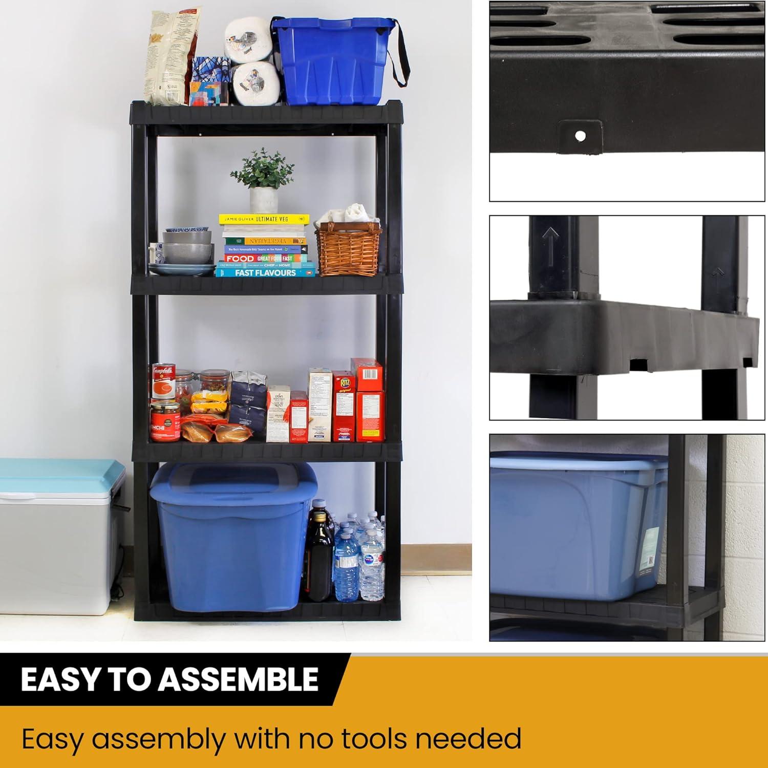 image:imageOskar Heavy Duty Plastic Storage Shelves for Garage Kitchen Bathroom Basement Kids Room ToysStackable 4Tier Black Organizer Rack for Books Shoes Pantry Cleaning and Closet Organization