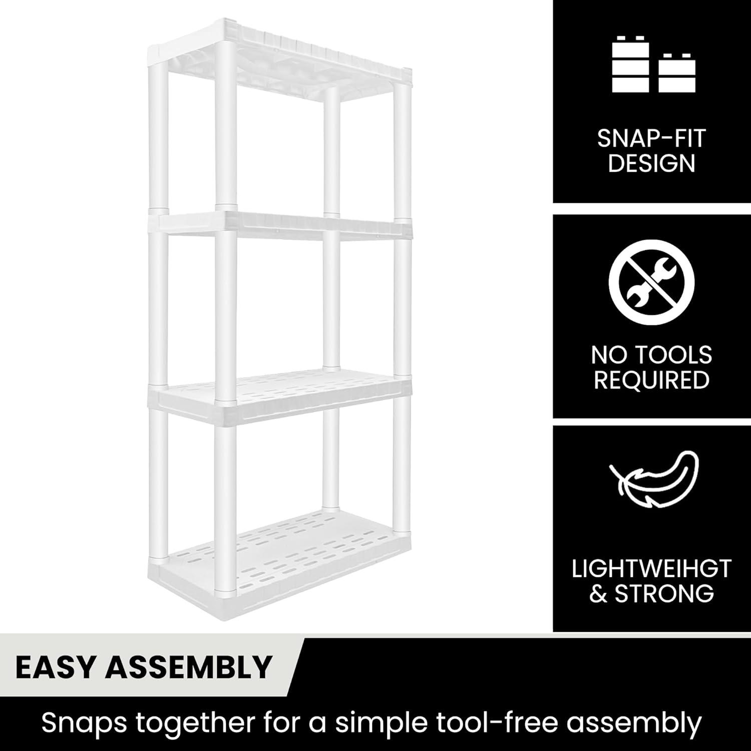 image:imageOskar Heavy Duty Plastic Storage Shelves for Garage Kitchen Bathroom Basement Kids Room ToysStackable 4Tier White Organizer Rack for Books Shoes Pantry Cleaning and Closet OrganizationWhite