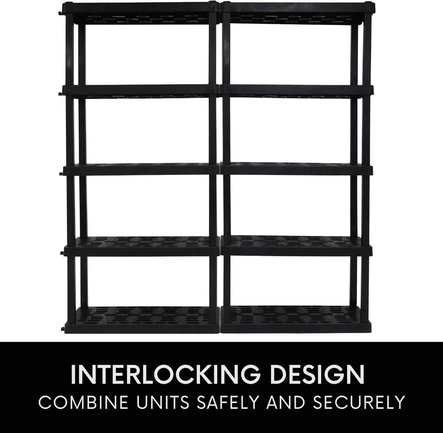 image:imageOskar Heavy Duty Plastic Storage Shelves for Garage Kitchen Bathroom Basement Kids Room ToysStackable 5Tier Black Organizer Rack for Books Shoes Pantry Cleaning and Closet Organization